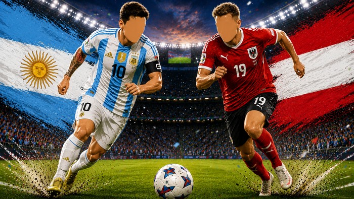 Laga Argentina vs Austria di Piala Dunia 2026 (dibuat dengan AI)