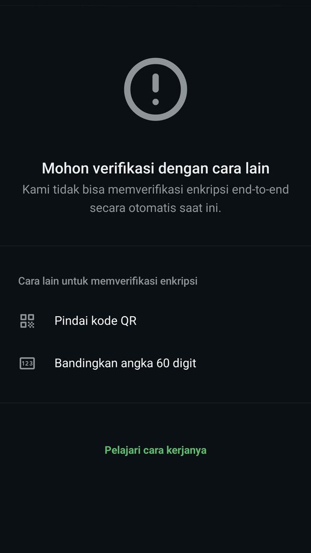 Proses verifikasi enkripsi di WhatsApp Proses verifikasi enkripsi di WhatsApp untuk mengetahui apakah kalian diblokir orang lain