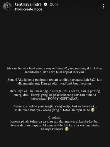 Tantri Syalindri curhat ditipu teman sendiri.