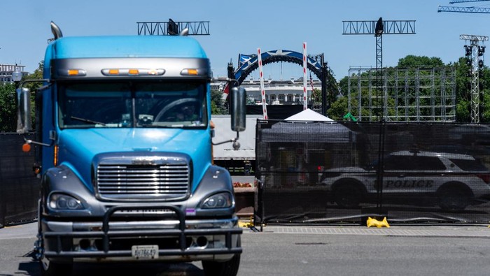 A truck departs, as the UFC 