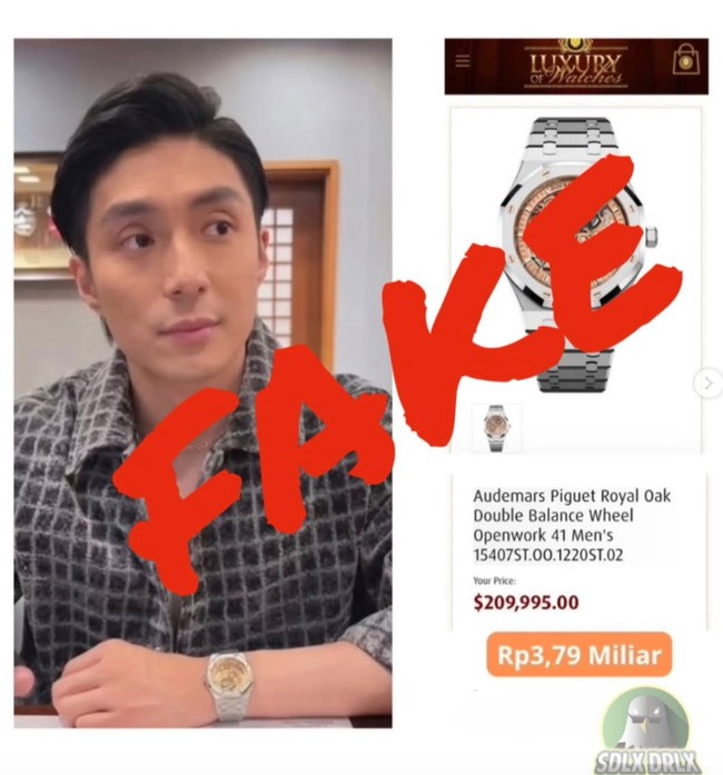 Dibongkar oleh akun Instagram @sedlexdurolex, beberapa jam tangan mewah yang dikenakan Giorgio diduga palsu. Salah satunya jam dari merek Audemars Piguet satu ini. Jam yang memiliki harga asli capai Rp 3,7 miliar itu diduga merupakan tiruan yang dikenakan Giorgio. Foto: Instagram/@sedlexdurolex