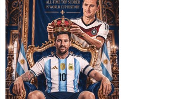 Klose pun menyerahkan mahkotanya untuk dipakai oleh Messi. Foto: X.com
