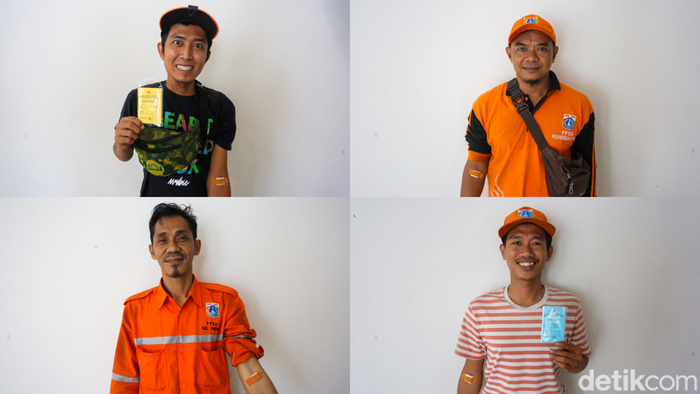 Petugas Penanganan Prasarana dan Sarana Umum (PPSU) mengikuti kegiatan donor darah yang digelar di halaman Masjid Assahara, Kantor Wali Kota Jakarta Barat, Rabu (23/6/2026).