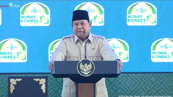 Presiden Prabowo di acara penutupan Munas Alim Ulama dan Konbes NU di IAI Syaichona Mohammad Cholil, Kabupaten Bangkalan, Jawa Timur, Selasa (23/6/2026).