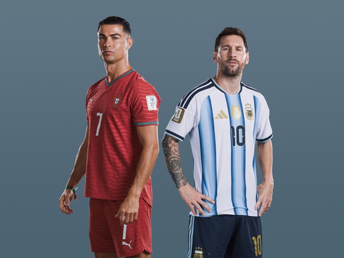 (EXCLUSIVE COVERAGE) (EDITORS NOTE: THIS IMAGE HAS BEEN RETOUCHED) In this composite image released on June 15, a comparison has been made between (L-R) Cristiano Ronaldo of Portugal and Lionel Messi of Argentina, who are posing during the official FIFA World Cup 2026 portrait sessions on June 14, 2026 in Kansas City and June 11, 2026 in Palm Beach, Florida. The two football legends are preparing to take part in their final FIFA World Cup. (Photo by Pat Elmont and Karl Bridgeman - FIFA/FIFA via Getty Images)