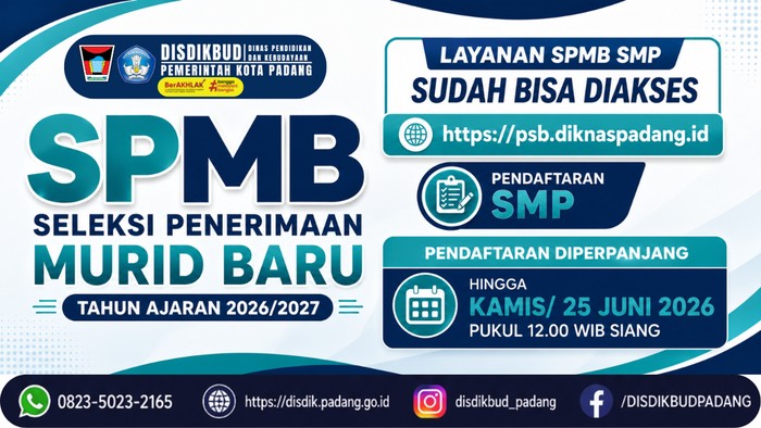 SPMB SMP di Kota Padang Diperpanjang. (Web Disdik Kota Padang)
