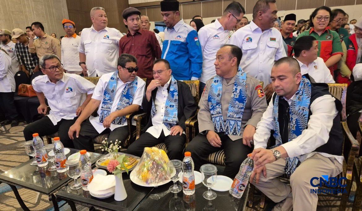 Wakil Ketua DPR RI Sufmi Dasco Ahmad saat kegiatan Rapat Kerja Nasional (Rakernas) KSPI 2026 di Jakarta, Selasa (23/6/2026). (CNBC Indonesia/Ferry Sandi)