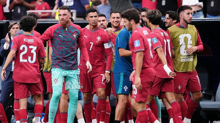 HOUSTON, TEXAS - JUNE 23: Cristiano Ronaldo of Portugal celebrates after scoring his teams first goal with teammates during the FIFA World Cup 2026 Group K match between Portugal and Uzbekistan at Houston Stadium on June 23, 2026 in Houston, Texas. (Photo by Europa Press Sports/Europa Press via Getty Images)