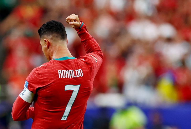 Cristiano Ronaldo Soccer Football - FIFA World Cup 2026 - Group K - Portugal v Uzbekistan - Houston Stadium, Houston, Texas, U.S. - June 23, 2026 Portugal's Cristiano Ronaldo celebrates scoring their first goal REUTERS/Pedro Nunes