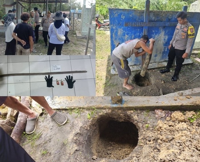 Kolase foto sejumlah makam di Pemakaman Kristen Protestan dan Advent Pematang Karau, Barito Timur dibongkar OTK. (dok Humas Polres Bartim)