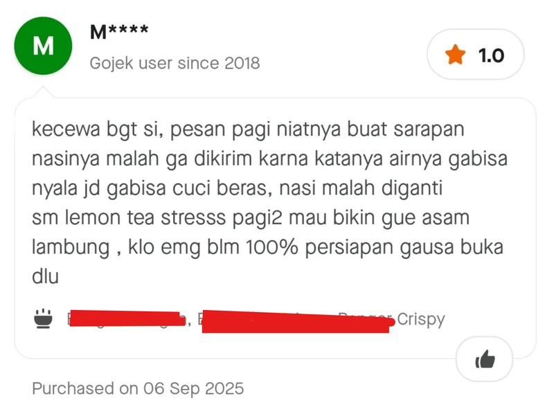 Balasan dari penjual anti kritik dari ulasan makanan yang dipesan online bikin ikut emosi. Kok ada orang yang begini?