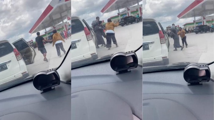Emak-emak saling cakar di SPBU Kotawaringin Barat.