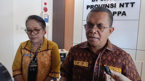 Gubernur NTT, Emanuel Melkiades Laka Lena, didampingi DP3AP2KB) NTT, Iien Adriany, memberikan keterangan kepada media di Kupang, Kamis (25/6/2026). (Foto: Simon Selly/detikBali)