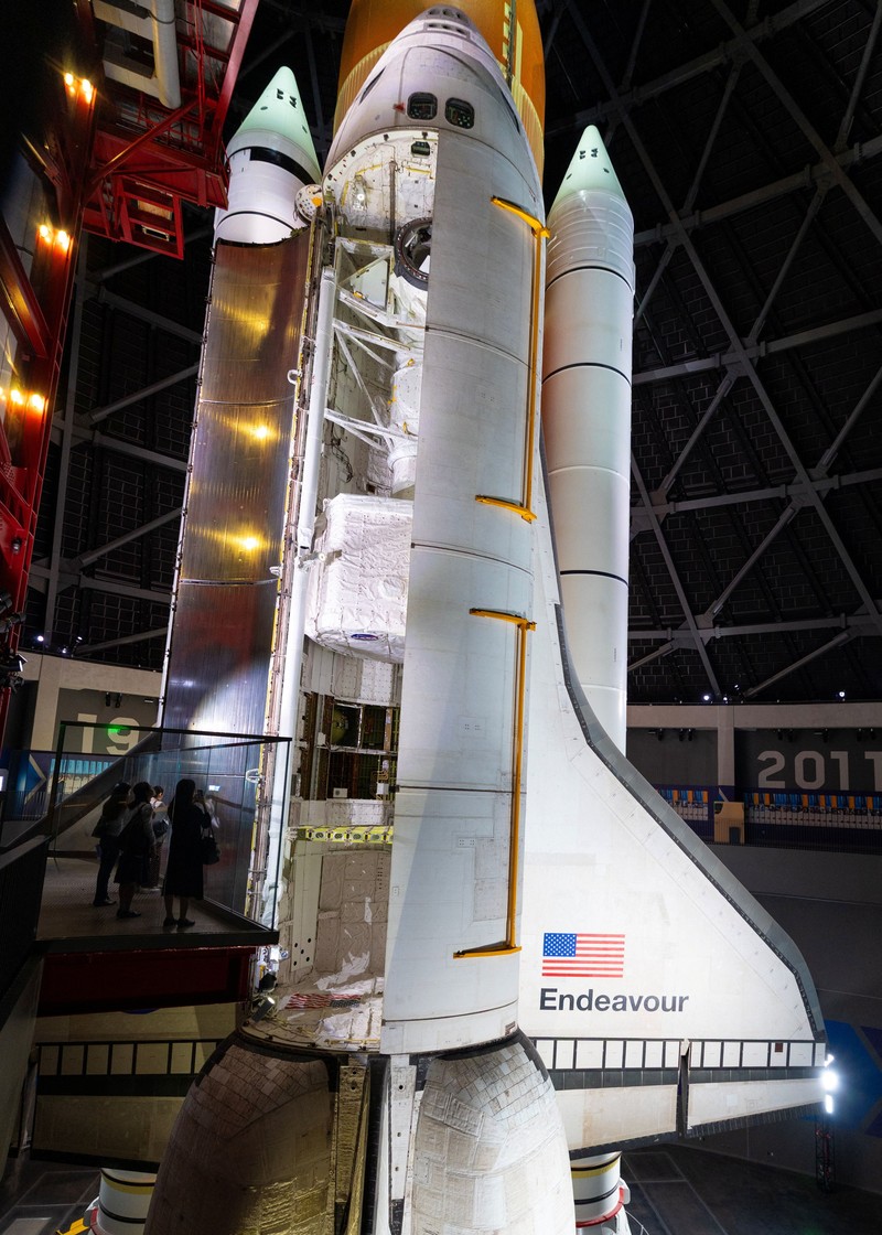 The California Science Centre presents the first look at the permanent home of Space Shuttle Endeavour inside the Samuel Oschin Shuttle Gallery at the Air and Space Centre in Los Angeles, California, U.S., June 24, 2026. Towering nearly 200 feet (approximately 20 stories tall), the space shuttle stack features the flown orbiter, Endeavour, mated to real solid rocket boosters and ET-94, the last remaining flight-qualified external tank, according to the California Science Centre. REUTERS/Mike Blake