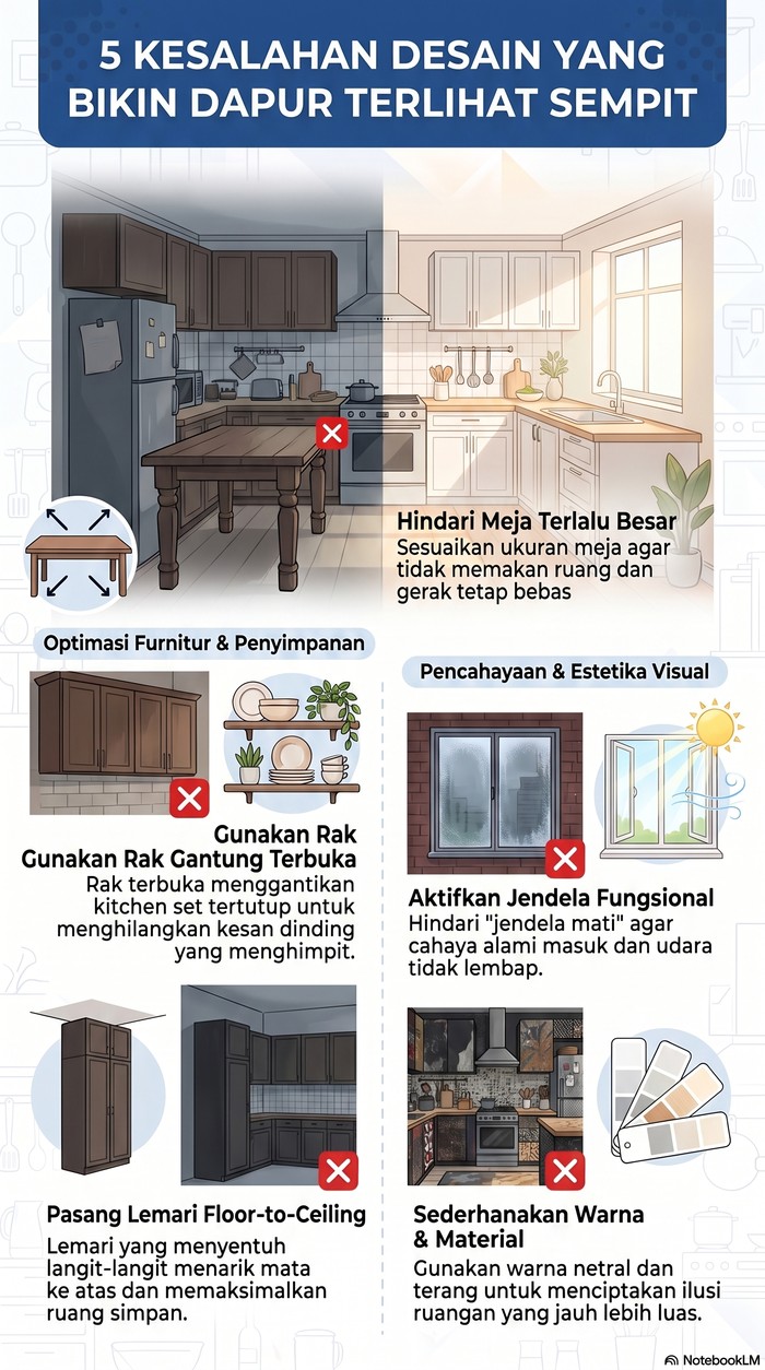 Infografis alasan dapur tampak sempit