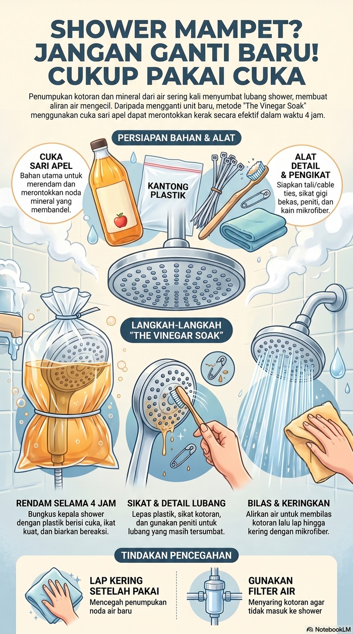 Infografis cara membersihkan shower