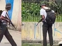 Viral Pria Keluyuran Tenteng Senjata Laras Panjang di Medan