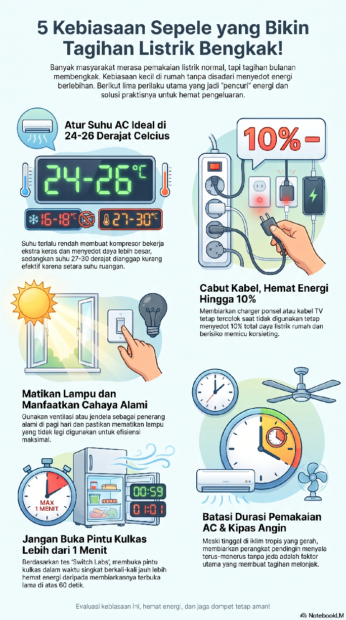 Infografis cara hemat listrik di rumah