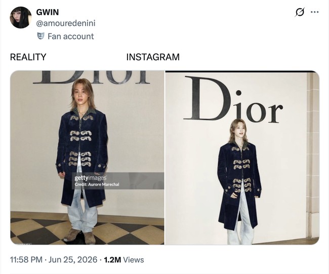 Tak hanya itu, netizen menuding Jimin BTS mengedit ukuran kepalanya agar terlihat lebih kecil. Viral di media sosial perbandingan foto Jimin BTS dengan caption “Expectation vs Reality.” Foto: Instagram