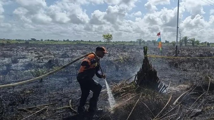 Petugas BPBD Kotim saat memadamkan api di lokasi kejadian. (dok BPBD Kotim)