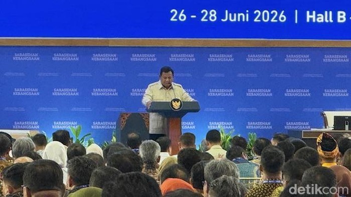 Presiden Prabowo Subianto dalam acara Sarasehan KSTI 2026 di JCC Senayan, Jakarta. (Eva/detikcom)