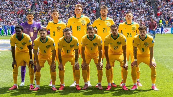 SEATTLE, WASHINGTON - JUNE 19: Starting XI for Australia before the FIFA World Cup 2026 Group D match between USA and Australia at Seattle Stadium on June 19, 2026 in Seattle, Washington. (Photo by Al Sermeno/ISI Photos/ISI Photos via Getty Images)