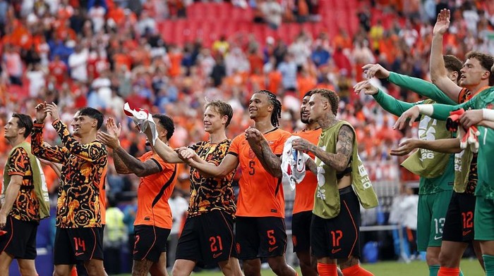 KANSAS - Players of the Dutch national team celebrate the victory after the FIFA 2026 World Cup Group F match between Tunisia and the Netherlands at Kansas City Stadium on June 25, 2026, in Kansas, United States. ROBIN VAN LONKHUIJSEN / ANP (Photo by ANP via Getty Images)