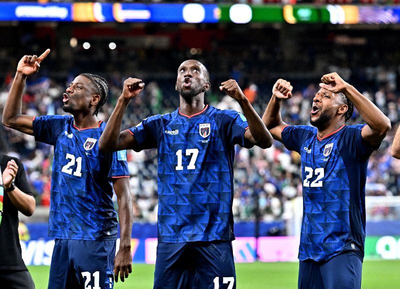 Soccer Football - FIFA World Cup 2026 - Group H - Cape Verde v Saudi Arabia - Houston Stadium, Houston, Texas, U.S. - June 26, 2026 Cape Verde players celebrate after the match as they qualify for the knockout stages of the World Cup IMAGN IMAGES via Reuters/Maria Lysaker     TPX IMAGES OF THE DAY