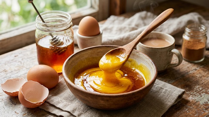 Ilustrasi campuran kuning telur dan madu.
