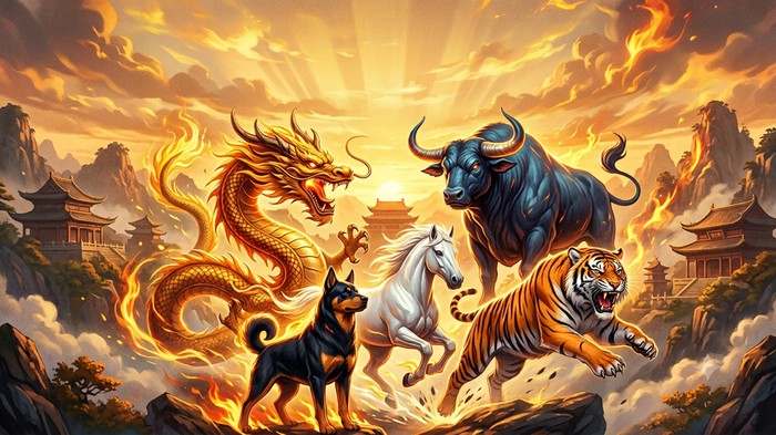 Ilustrasi shio terkuat dalam kepercayaan Tionghoa.