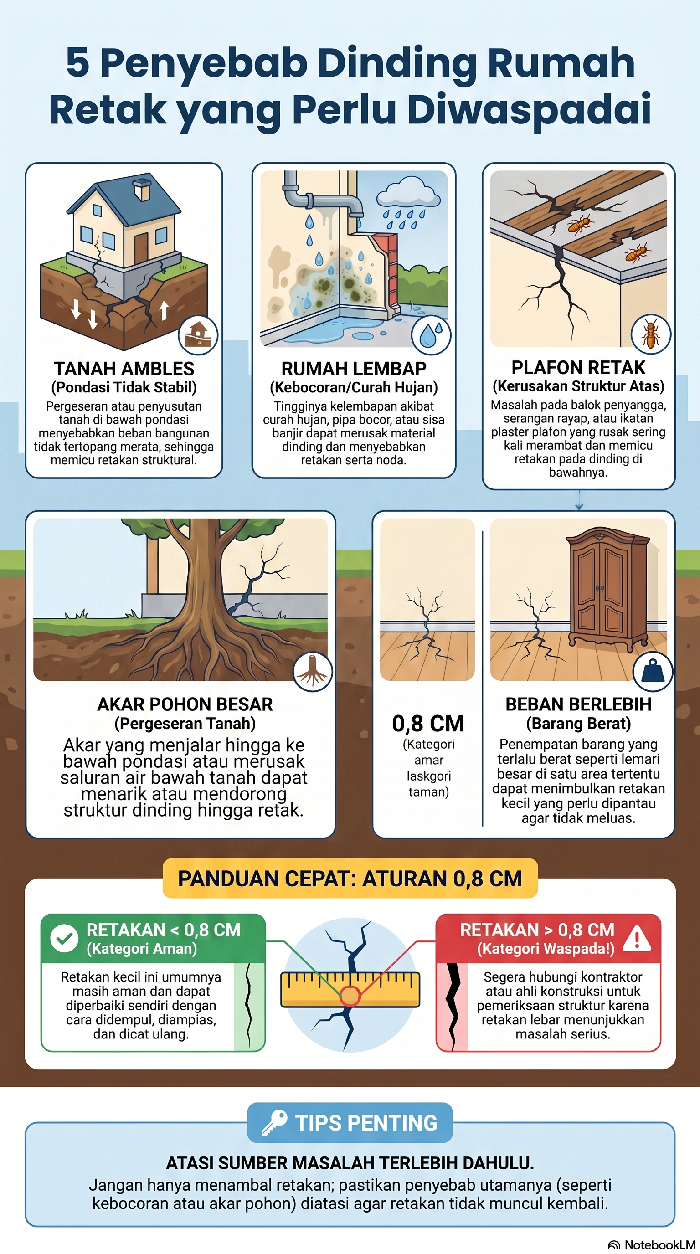 Infografis 5 Penyebab Dinding Rumah Retak