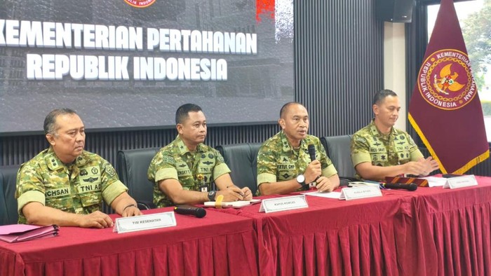 Konferensi pers Kemhan soal lima peserta SPPI meninggal dunia. (Kurniawan/detikcom)