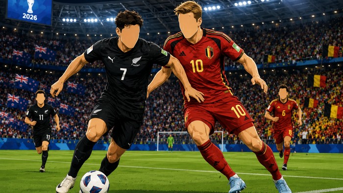 Laga Selandia Baru vs Belgia di Piala Dunia 2026 (dibuat dengan AI)