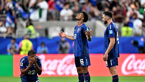 Soccer Football - FIFA World Cup 2026 - Group H - Cape Verde v Saudi Arabia - Houston Stadium, Houston, Texas, U.S. - June 26, 2026 Cape Verdes Kevin Pina, Pico Lopes and Steven Moreira celebrate after the match as they qualify for the knockout stages of the World Cup IMAGN IMAGES via Reuters/Maria Lysaker