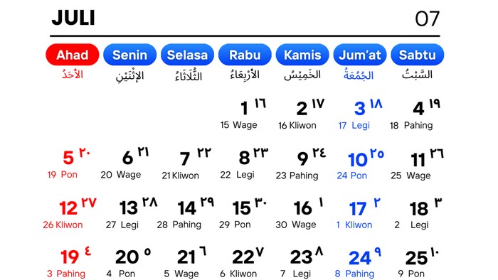 Kalender Juli 2026