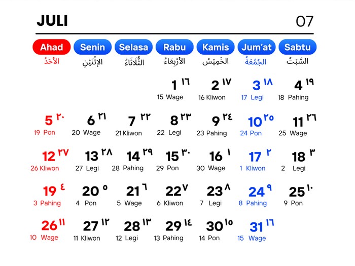 Kalender Juli 2026