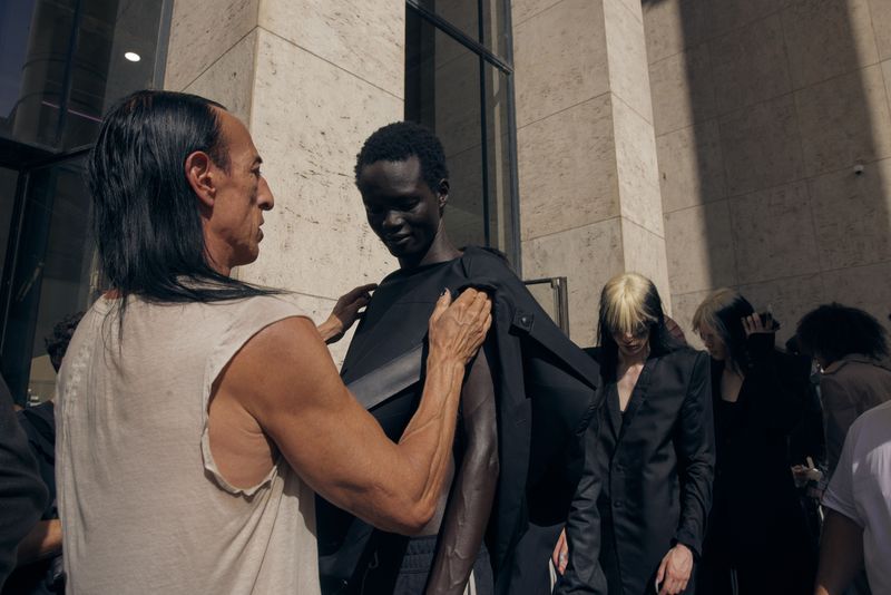 Backstage at the Rick Owens fashion show as part of Paris Men's Spring-Summer 2027 fashion week held at Palais de Tokyo on June 25, 2026 in Paris, France. (Photo by Francisco Gomez de Villaboa/WWD via Getty Images)