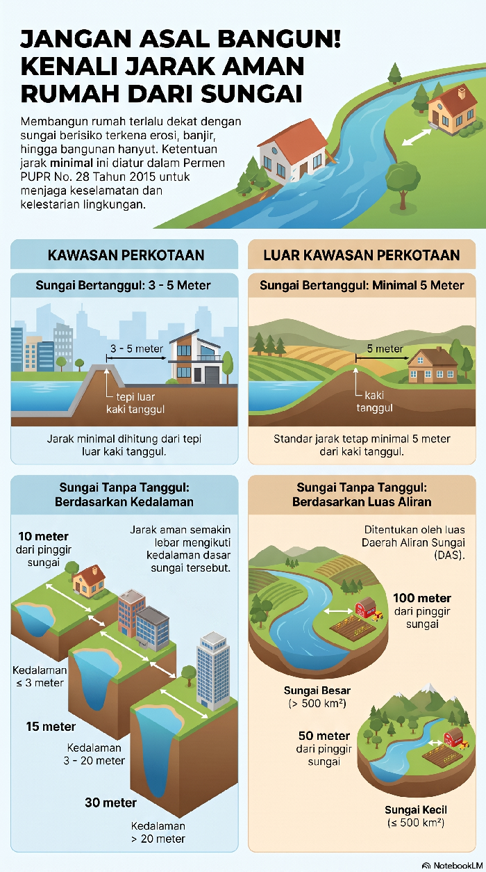 Jarak aman rumah dari kali.