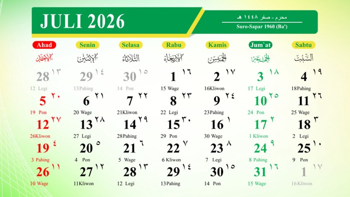 Kalender Hijriah Juli 2026