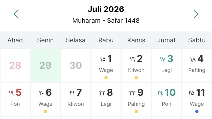 Kalender Hijriah Juli 2026 NU