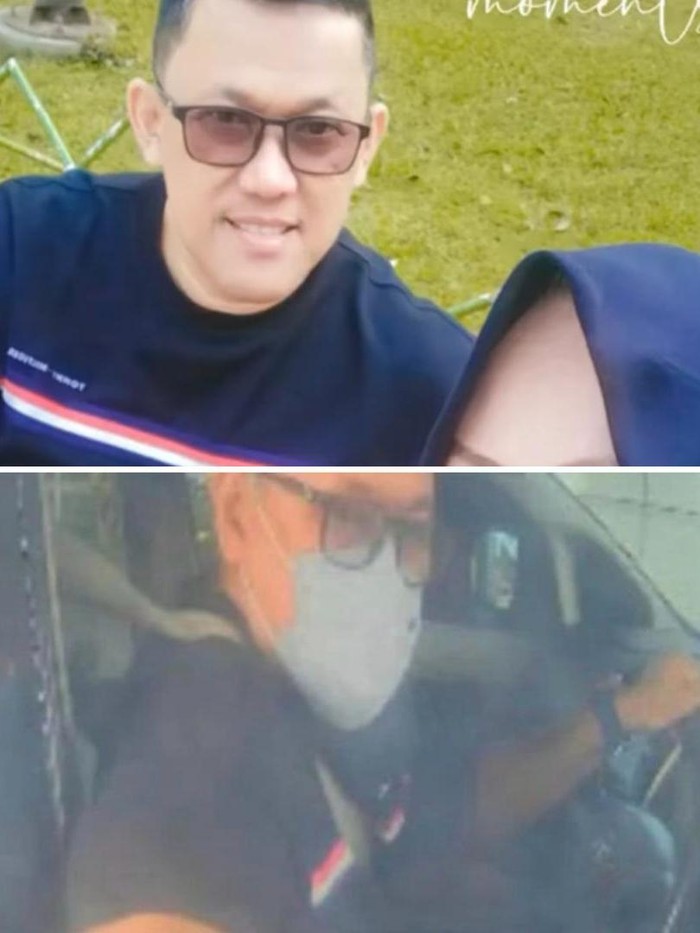 Perbandingan kaus dan kacamata pria terduga pelaku saat bersama korban Ruly dan rekaman CCTV Bandara Juanda