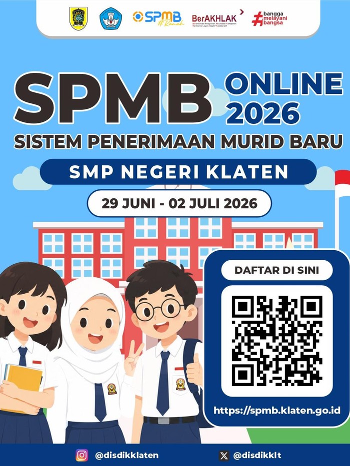 Leaflet pelaksanaan SPMB SMP Negeri di Kabupaten Klaten. Foto diunggah Senin (29/6/2026).