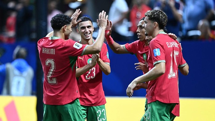 ATLANTA, GEORGIA - JUNE 24: Morocco celebrates a goal by Gessime Yassine #16 of Morocco during the FIFA World Cup 2026 Group C match between Morocco and Haiti at Atlanta Stadium on June 24, 2026 in Atlanta, Georgia. (Photo by Perry McIntyre/ISI Photos/ISI Photos via Getty Images)