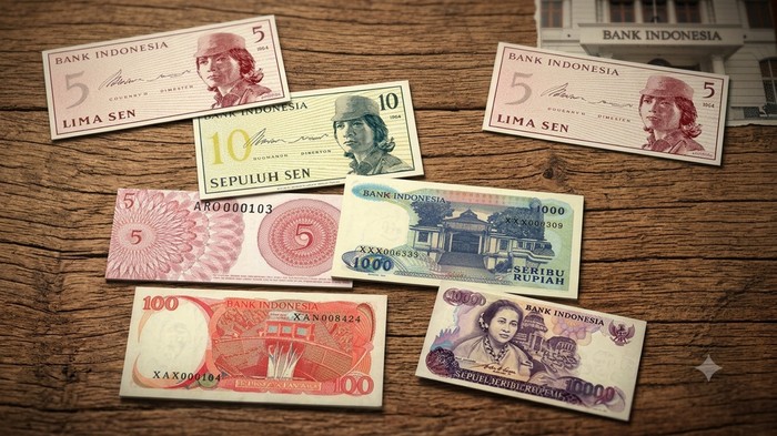 Uang rupiah kertas yang sudah tidak berlaku.