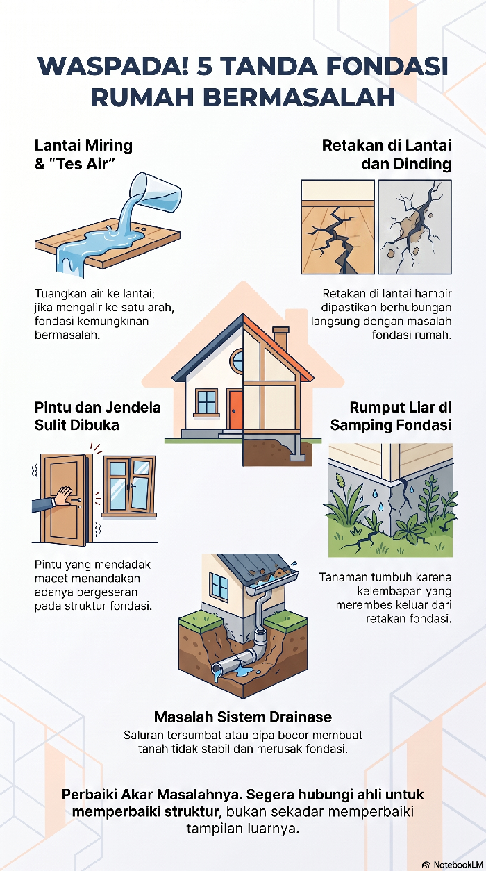Ciri-ciri fondasi rumah bermasalah.