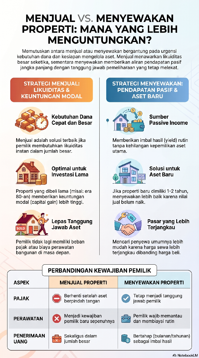 Infografis cara memilih lebih baik mana menyewa atau menjual rumah