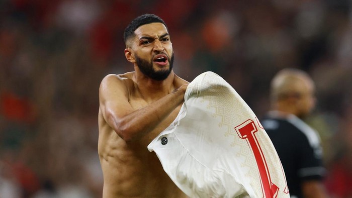 Soccer Football - FIFA World Cup 2026 - Round of 32 - Netherlands v Morocco - Estadio Monterrey, Monterrey, Mexico - June 29, 2026 Moroccos Ismael Saibari celebrates after scoring the winning penalty in the penalty shootout REUTERS/Daniel Becerril