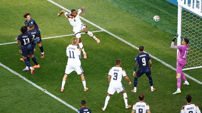 Soccer Football - FIFA World Cup 2026 - Round of 32 - Germany v Paraguay - Boston Stadium, Foxborough, Massachusetts, U.S. - June 29, 2026 Germanys Jonathan Tah scores their second goal past Paraguays Orlando Gill before it is disallowed after a VAR review REUTERS/Pilar Olivares     TPX IMAGES OF THE DAY