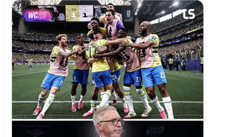 Pemain Brasil merayakan kemenangan dramatis mereka, Ancelotti tetap tenang. Foto: X.com