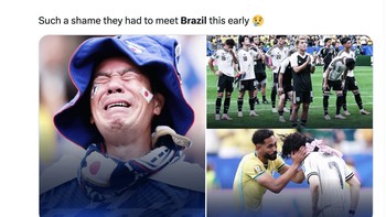 Fans Jepang menangis, memang sungguh disayangkan mereka harus langsung bertemu Brasil dan tersingkir. Foto: X.com